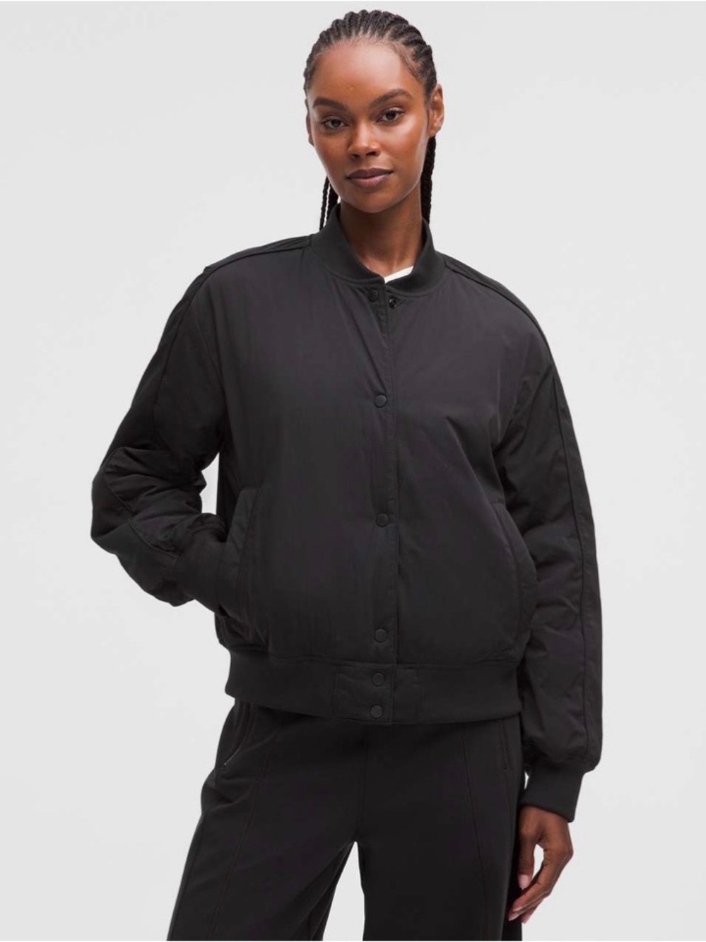 Lululemon Womens Collegiate Bomber Jacket
Black / Black